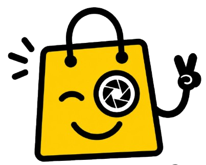 KampalaSnap mascot — a friendly shopping bag with a camera lens eye